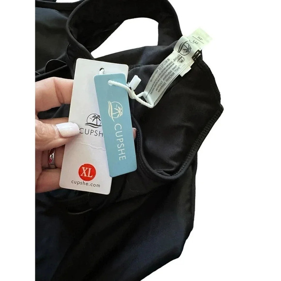 NWT CUPSHE Women's Black Ruffled Mesh Cutout One Piece Swimsuit Size XL - Picture 3 of 6